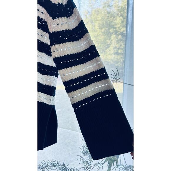 GAP Crochet Sweater Women Y2K Size M White/Navy Split-Hem Oversized Boho 90'S - Picture 3 of 8